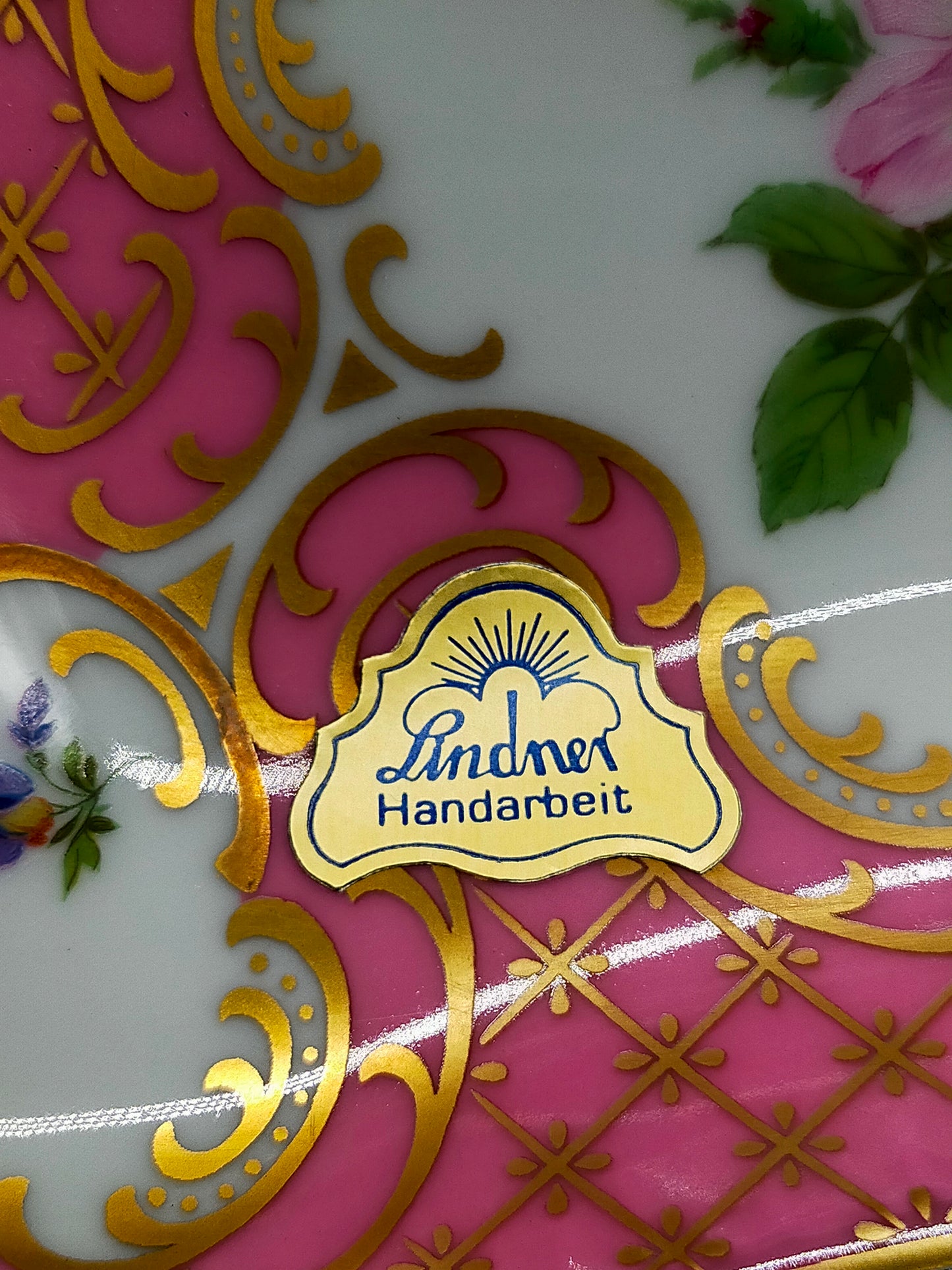 Lindner Porzellan Schale Prinzess Rosa Gold Blumendekor Prunkschale