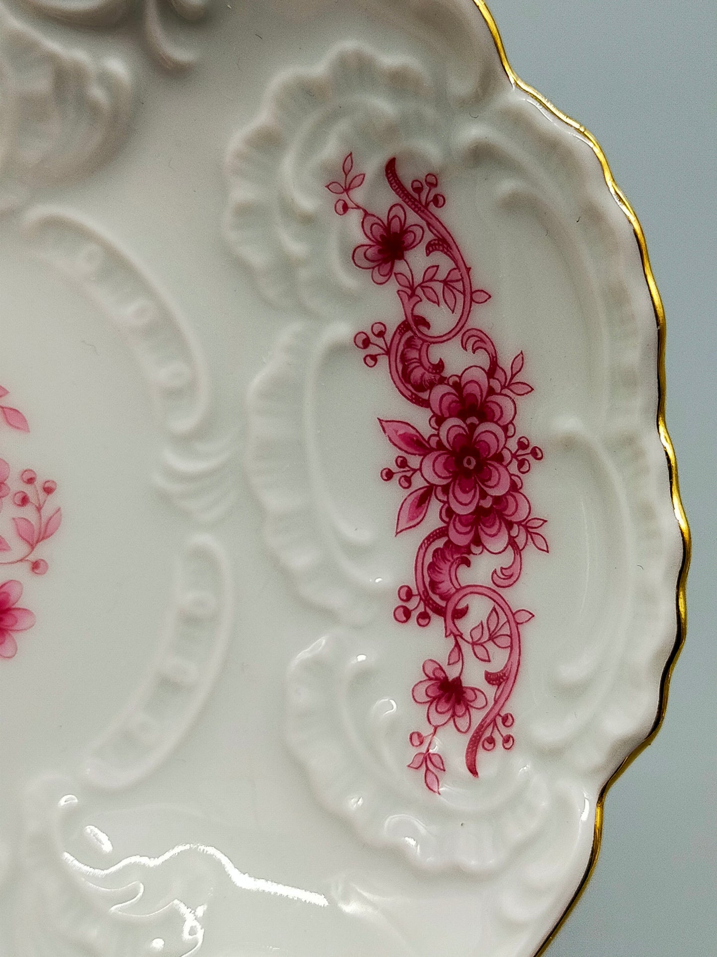 Edle Lindner Porzellanschale Sonett R Rosa Blumen & Goldrand