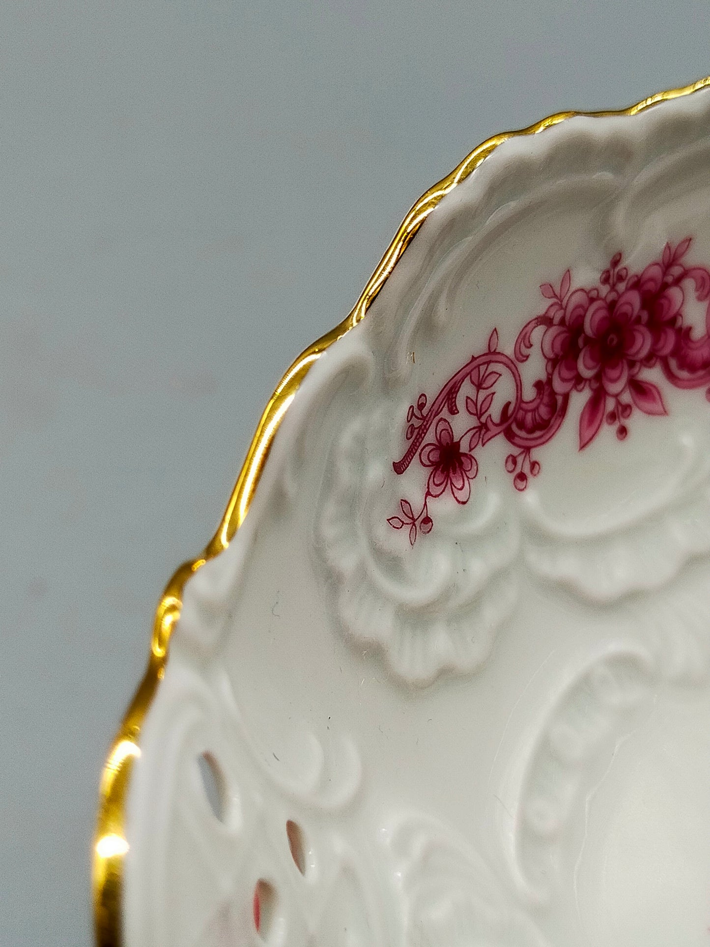 Edle Lindner Porzellanschale Sonett R Rosa Blumen & Goldrand