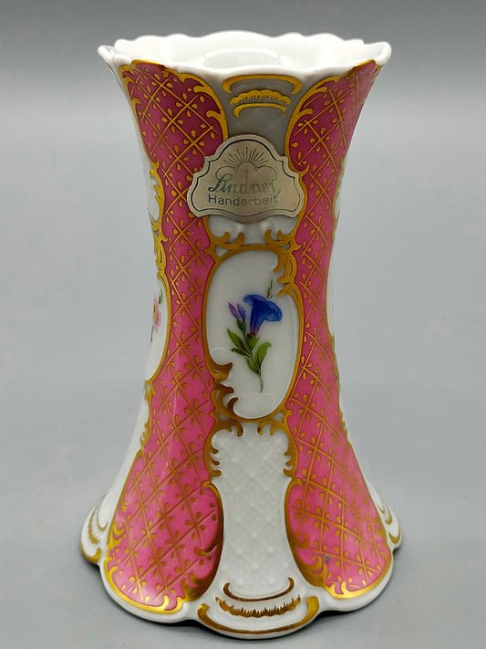 Lindner Kueps Bavaria Porzellan Vase Prinzess rosé mit Goldstaffage
