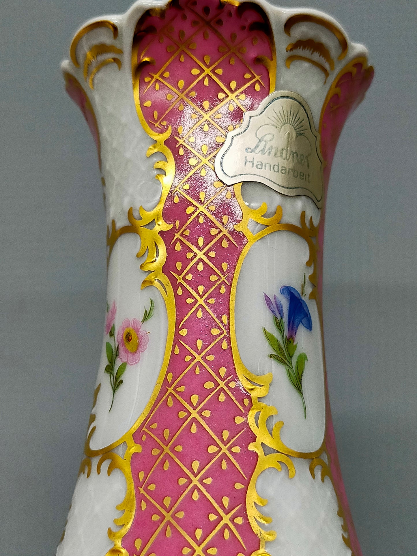Lindner Kueps Bavaria Porzellan Vase Prinzess rosé mit Goldstaffage