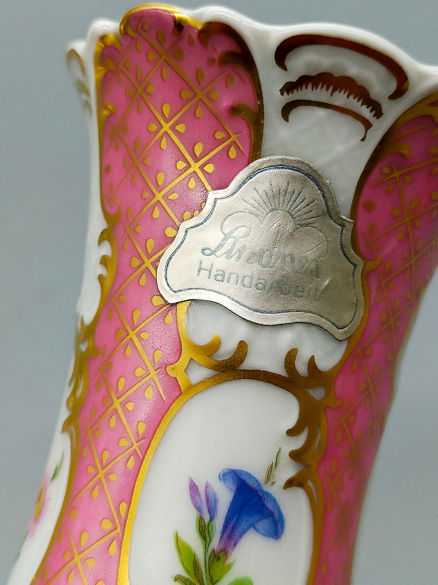 Lindner Kueps Bavaria Porzellan Vase Prinzess rosé mit Goldstaffage