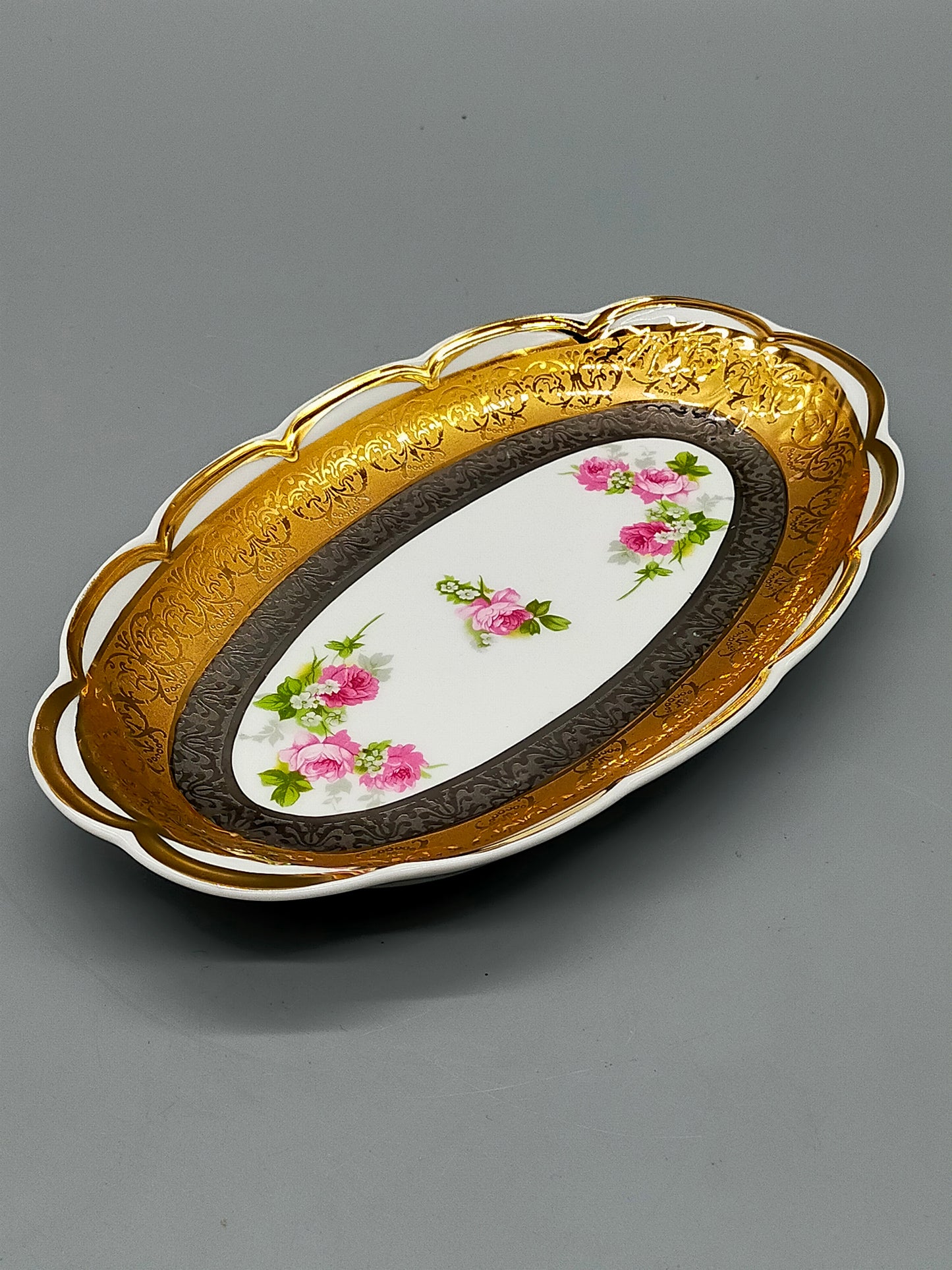 Bohemia Porzellan Schale Gold Platinum Sneroll – Prunkvolle Servierschale