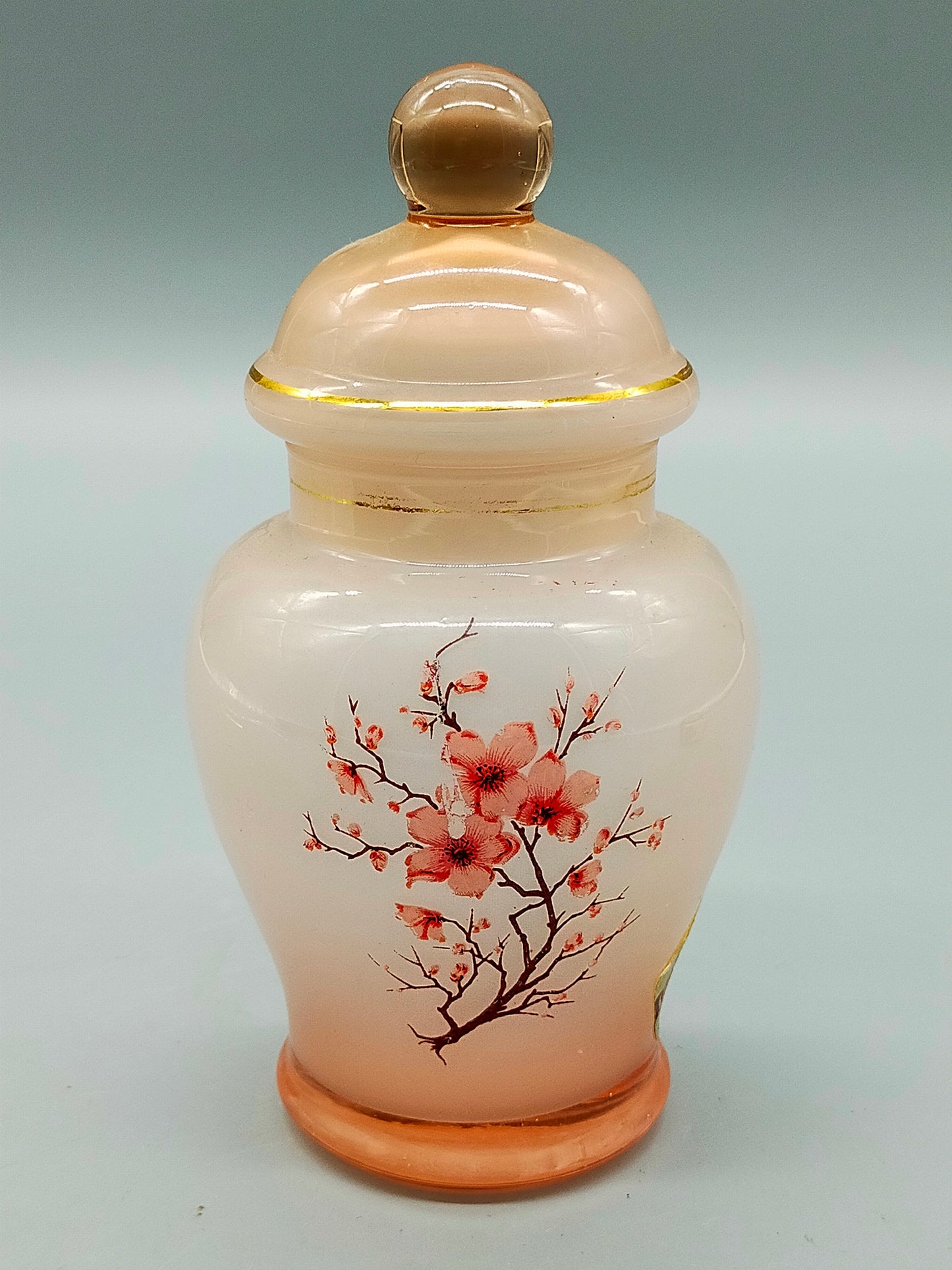 Italienische Satinierte Glasdose mit Deckel & Kirschblüten aus Italy