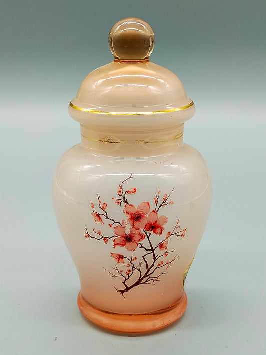 Italienische Satinierte Glasdose mit Deckel & Kirschblüten aus Italy