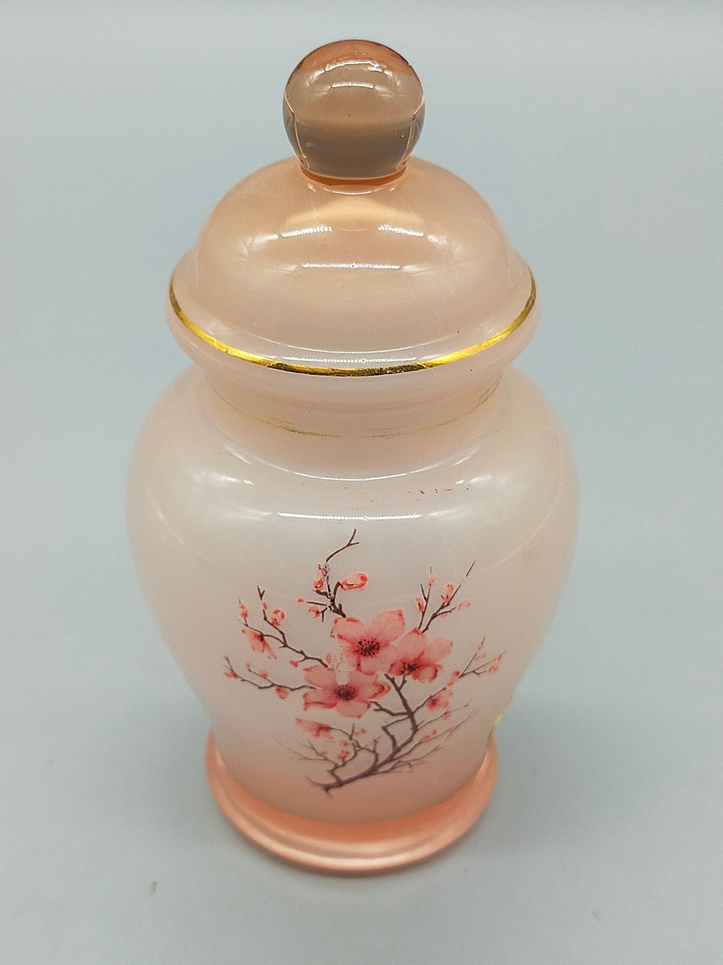 Italienische Satinierte Glasdose mit Deckel & Kirschblüten aus Italy