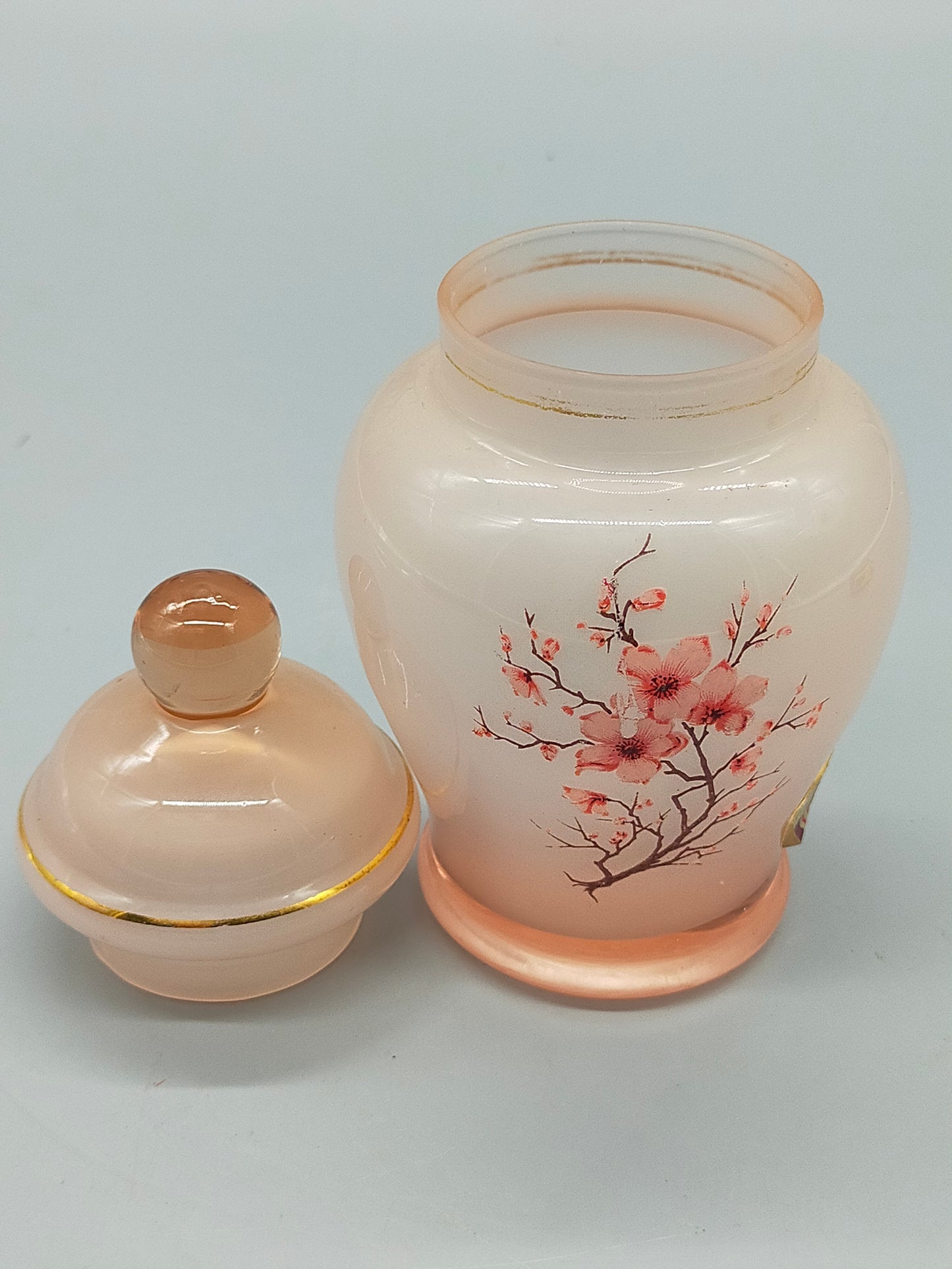 Italienische Satinierte Glasdose mit Deckel & Kirschblüten aus Italy
