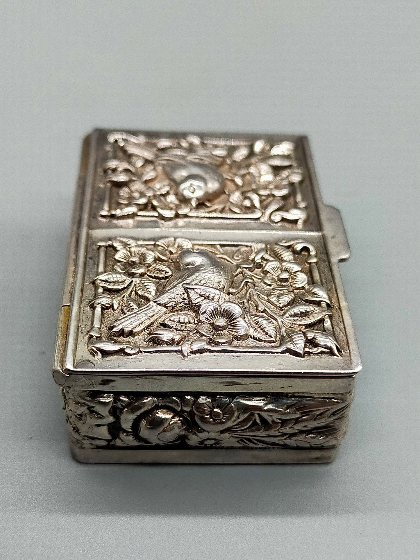 Edle 925 Silber Dose mit Vogelmotiv Antike Schatulle Vergoldet