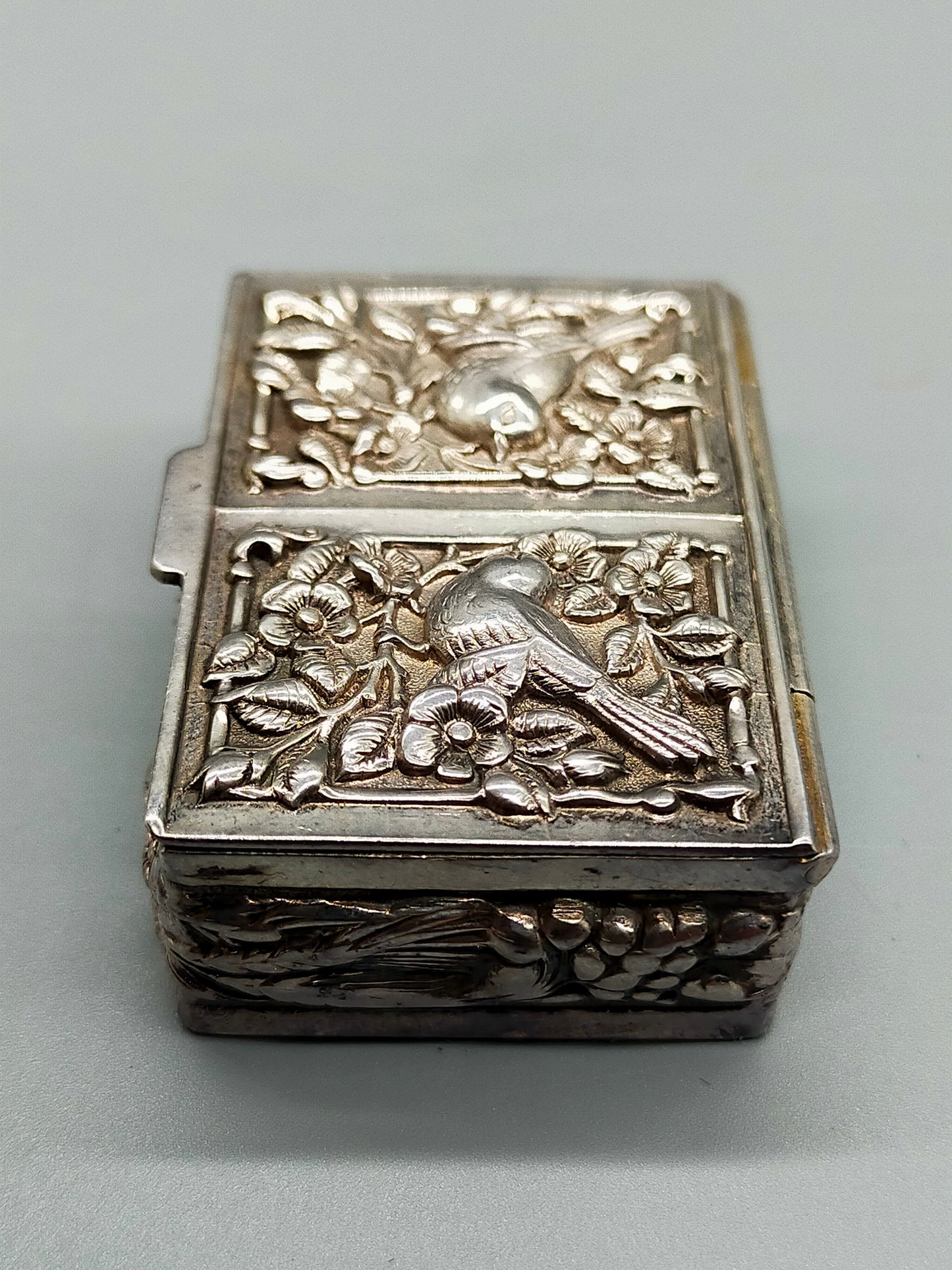 Edle 925 Silber Dose mit Vogelmotiv Antike Schatulle Vergoldet