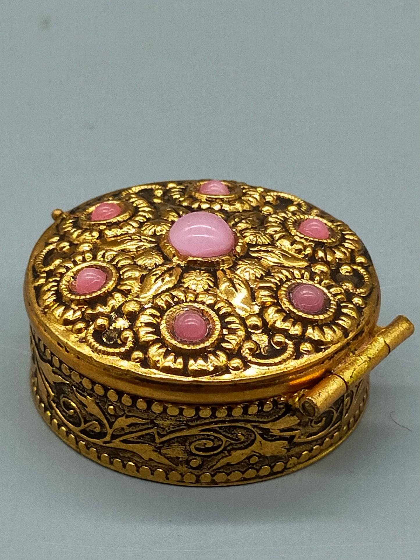 Edle Vintage Silber Pillendose mit Rosa Steinen – Elegante Schatulle