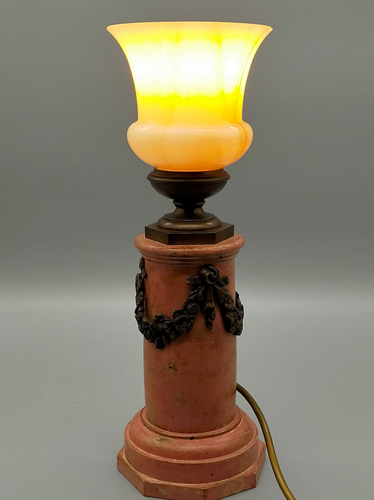 Antike Tischlampe Neoklassizismus Säule mit Glas Schirm