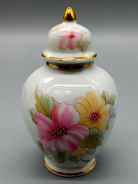 Porzellan Deckeldose T. Limoges Blumenmotiv mit Goldverzierungen