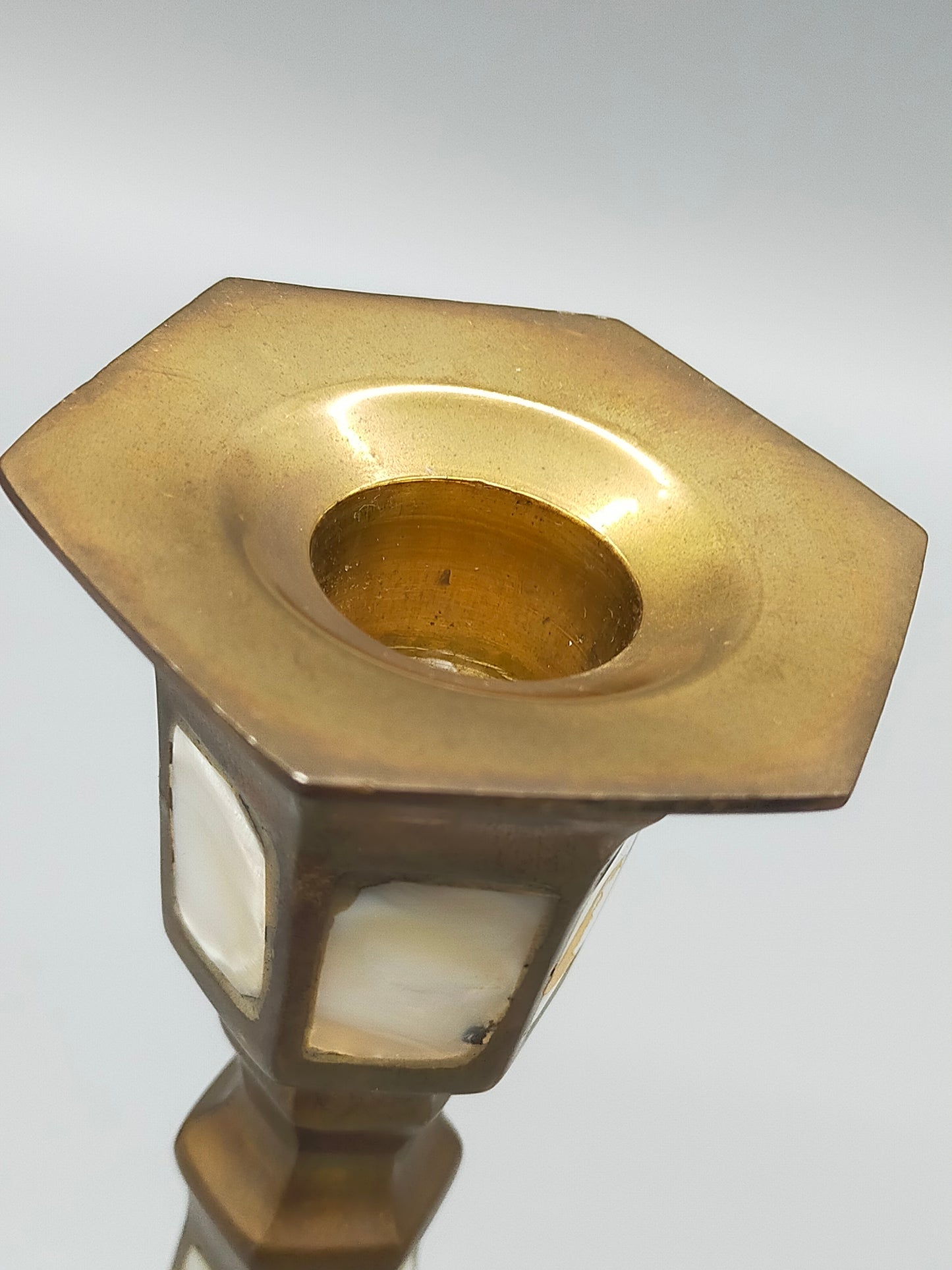 Elegante Messing Kerzenständer mit Perlmutt – 2er Set Tischleuchter