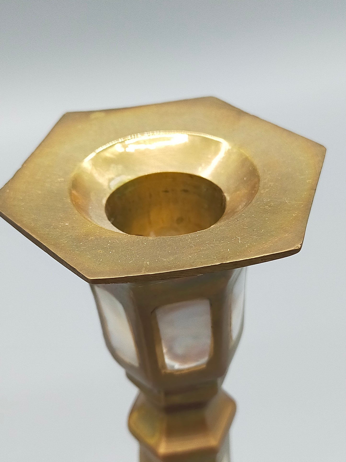 Elegante Messing Kerzenständer mit Perlmutt – 2er Set Tischleuchter