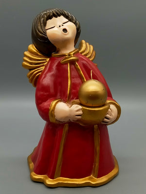 Original Bozener Engel XL THUN Keramikfigur Engel Rot Gold mit Kerze