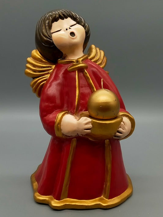 Original Bozener Engel XL THUN Keramikfigur Engel Rot Gold mit Kerze