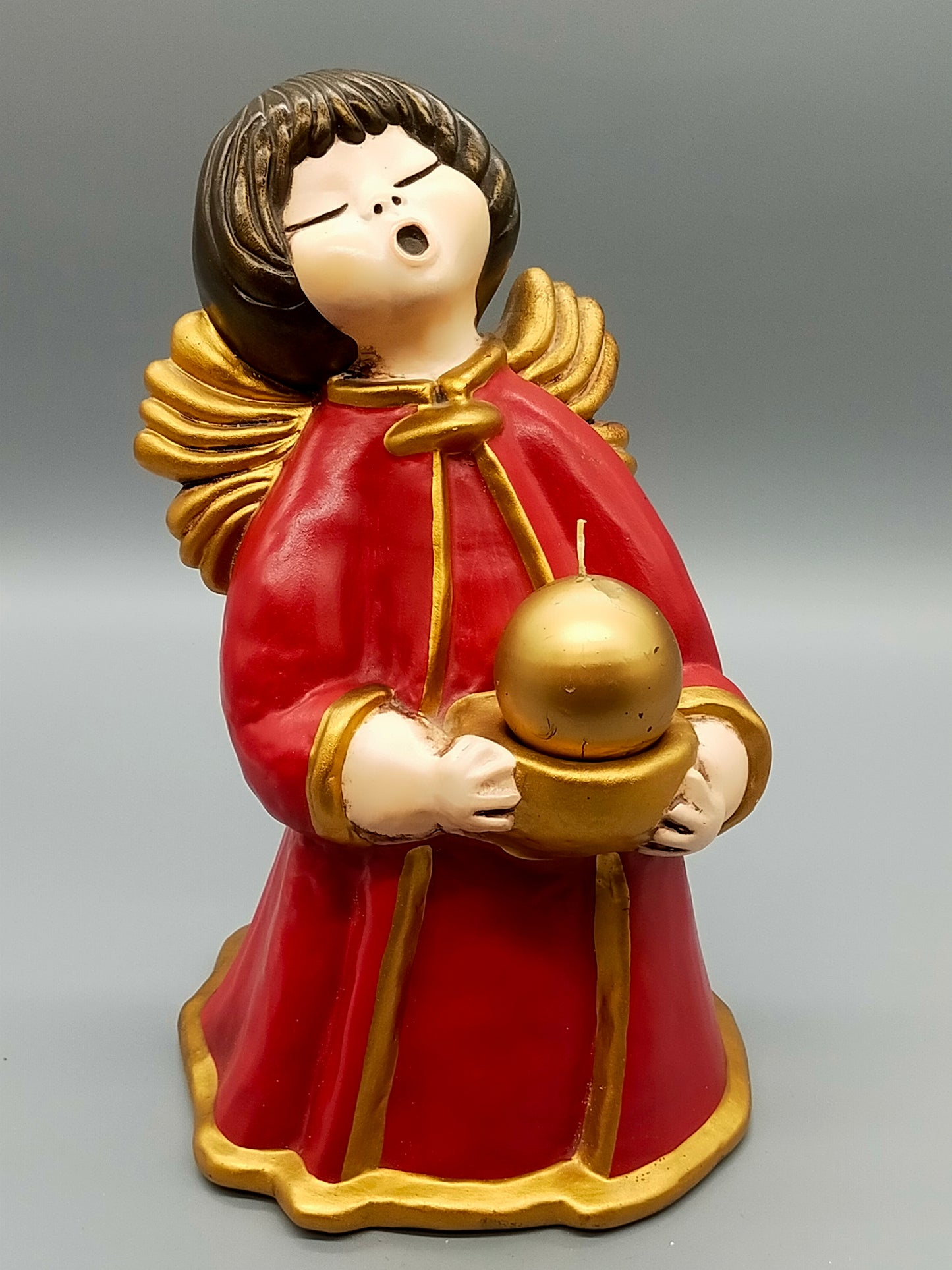 Original Bozener Engel XL THUN Keramikfigur Engel Rot Gold mit Kerze