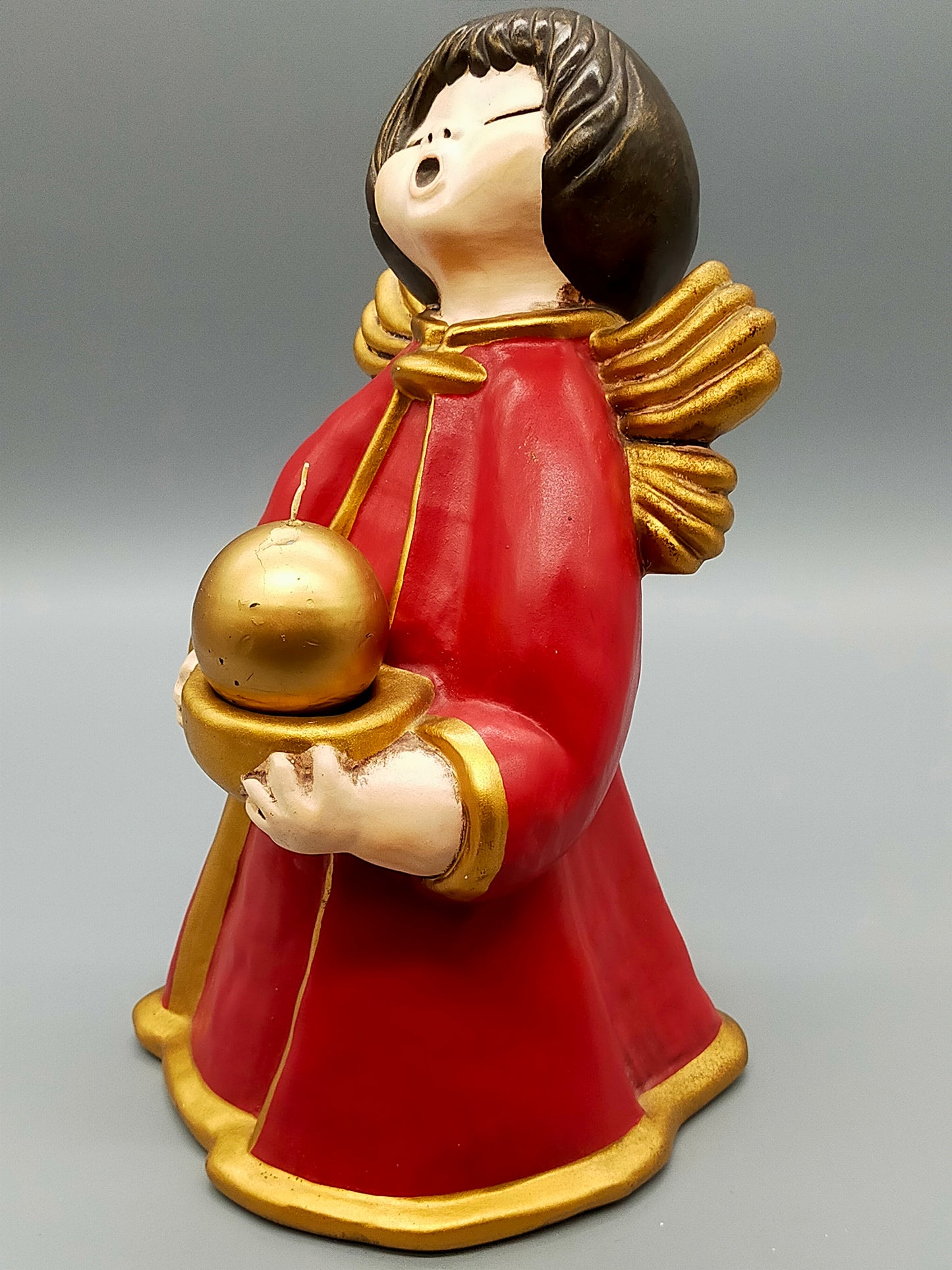 Original Bozener Engel XL THUN Keramikfigur Engel Rot Gold mit Kerze