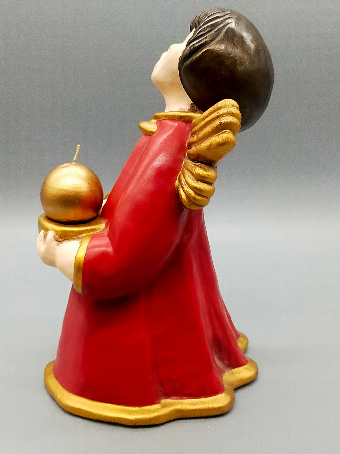 Original Bozener Engel XL THUN Keramikfigur Engel Rot Gold mit Kerze