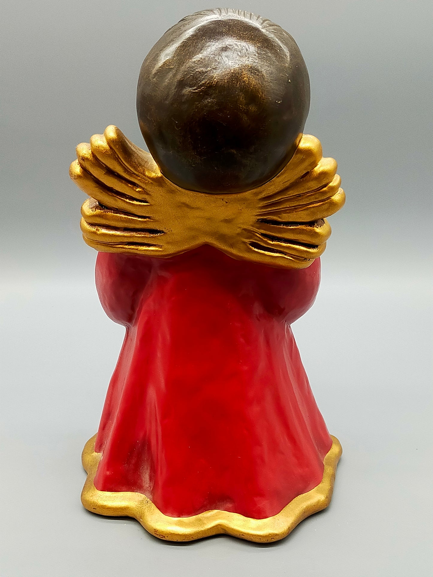 Original Bozener Engel XL THUN Keramikfigur Engel Rot Gold mit Kerze