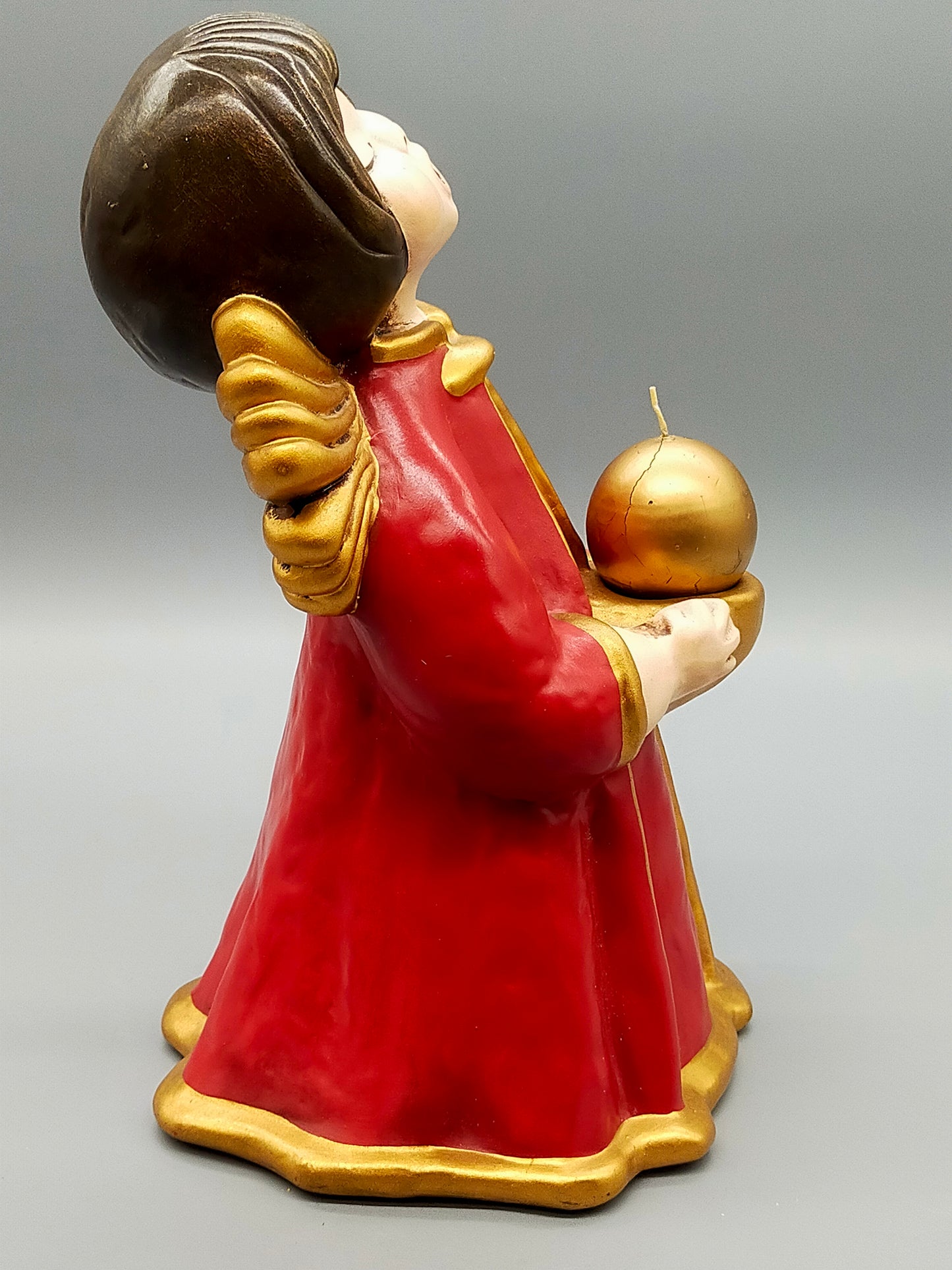 Original Bozener Engel XL THUN Keramikfigur Engel Rot Gold mit Kerze