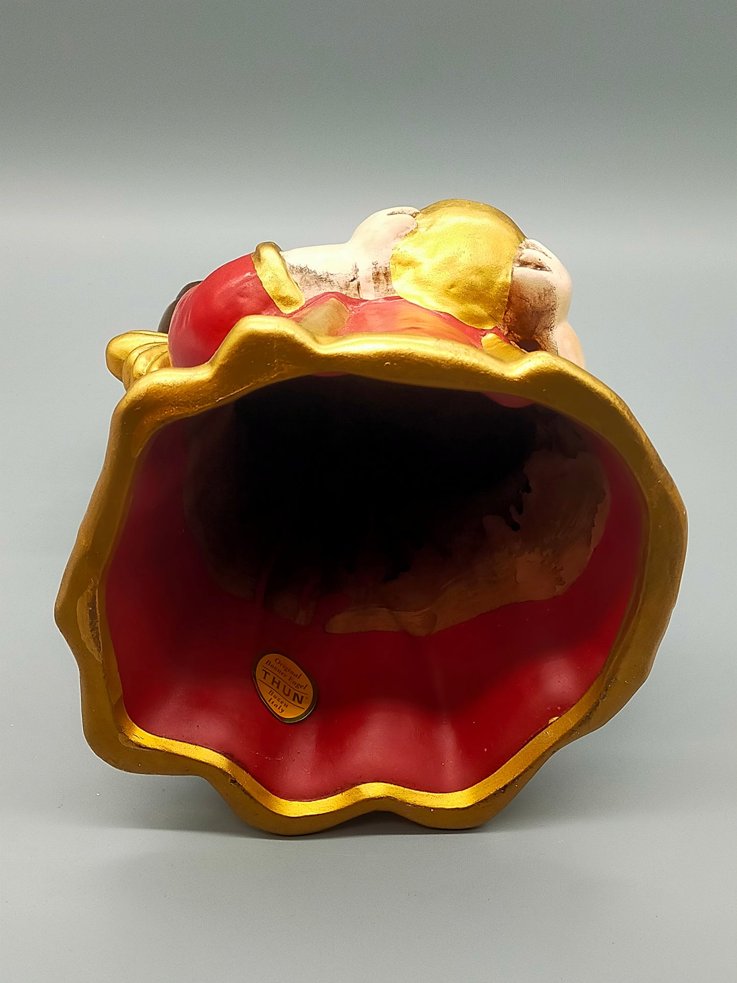 Original Bozener Engel XL THUN Keramikfigur Engel Rot Gold mit Kerze