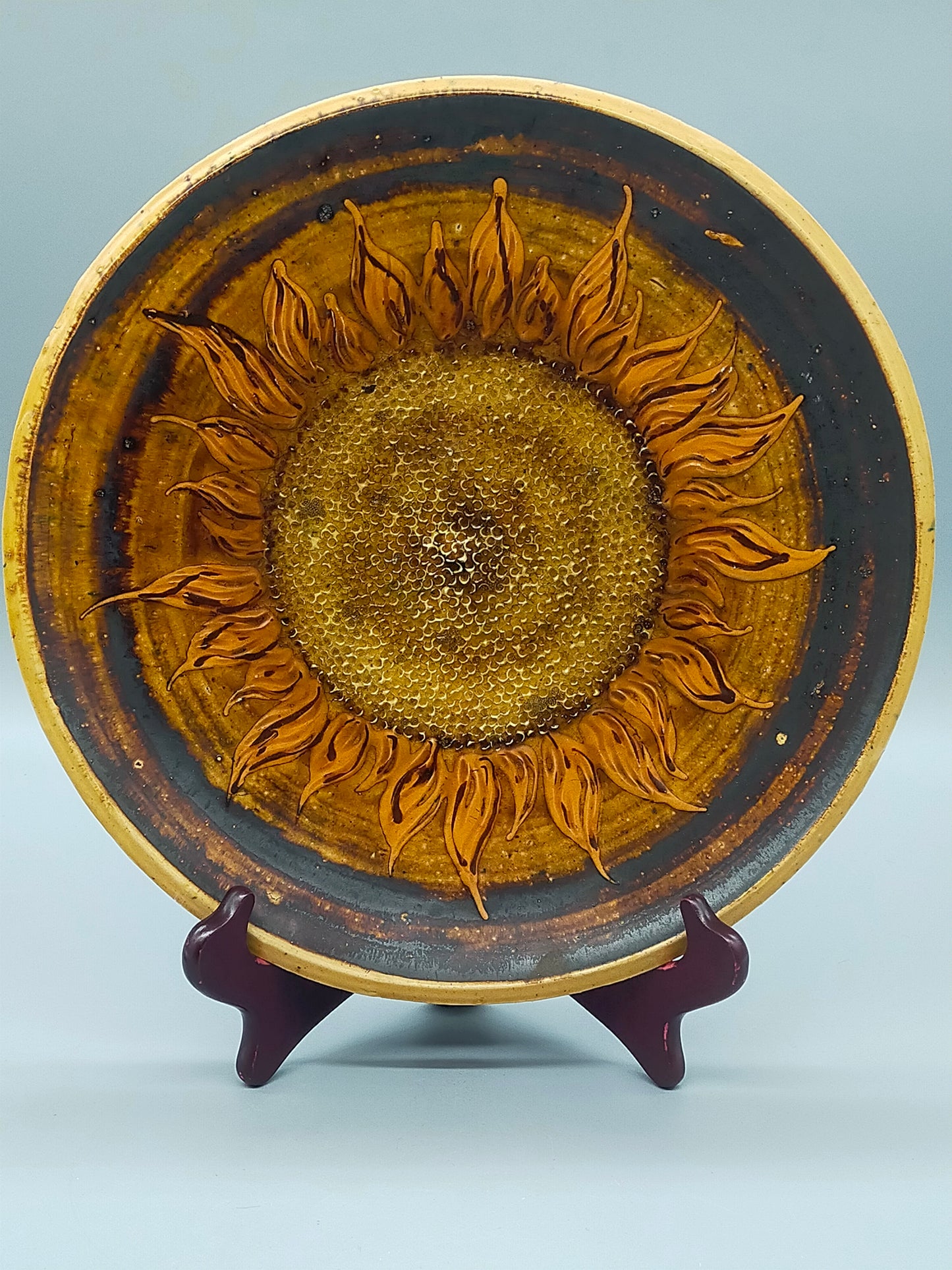 Großer Keramik Wandteller – Sonnenblume Relief Studio Keramik