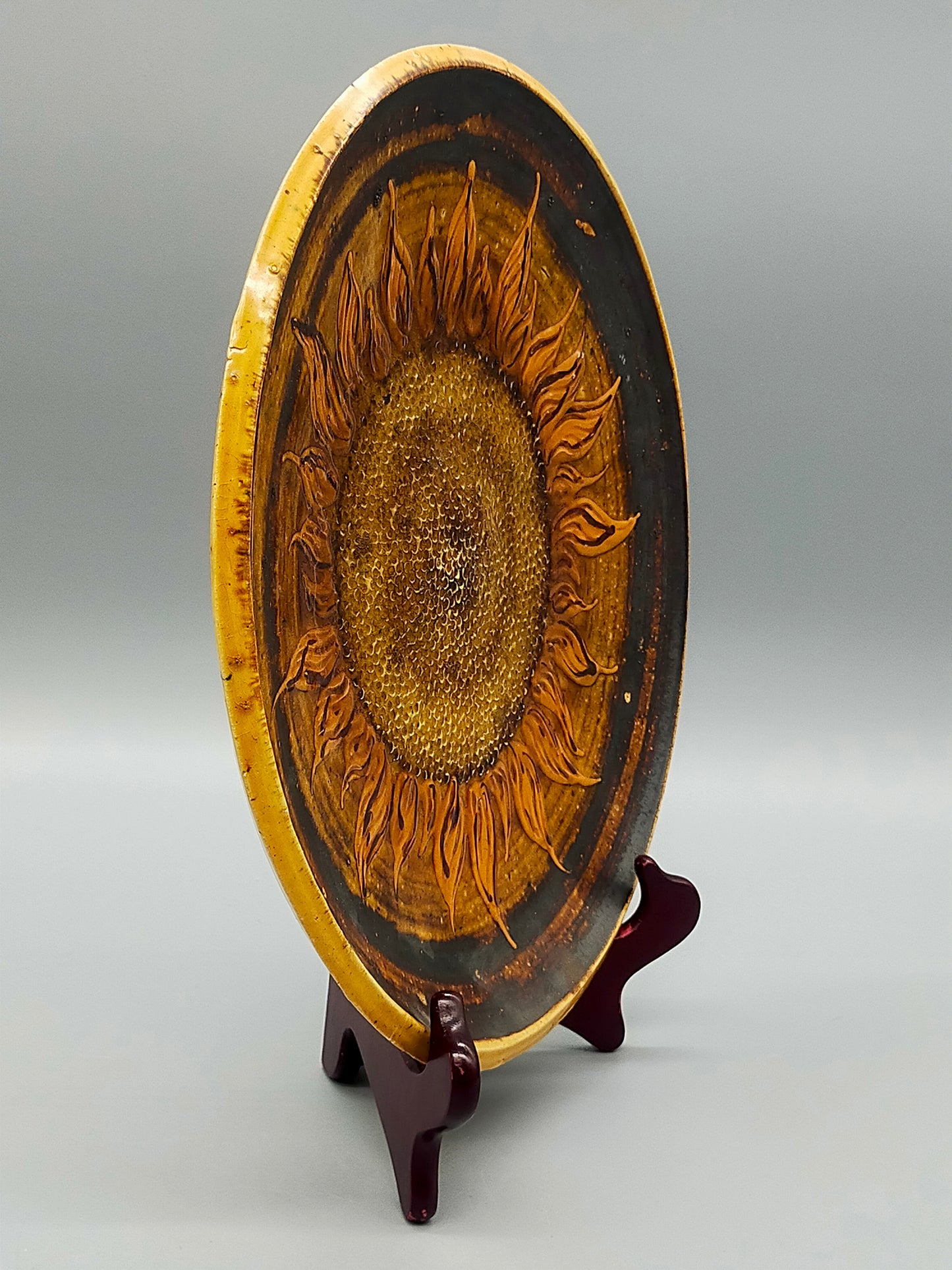 Großer Keramik Wandteller – Sonnenblume Relief Studio Keramik
