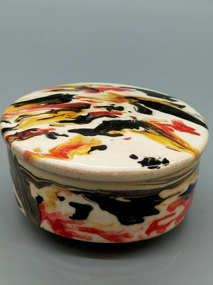 Dekorative Keramik Dose mit Deckel – Marmoriertes Raku-Design