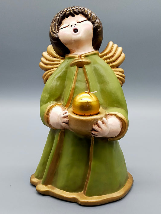 Original Bozner Engel THUN – Große Engel Figur in Grün mit Kerzenhalter