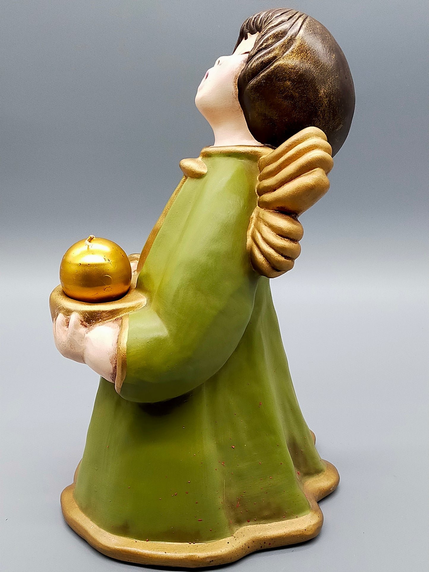 Original Bozner Engel THUN – Große Engel Figur in Grün mit Kerzenhalter