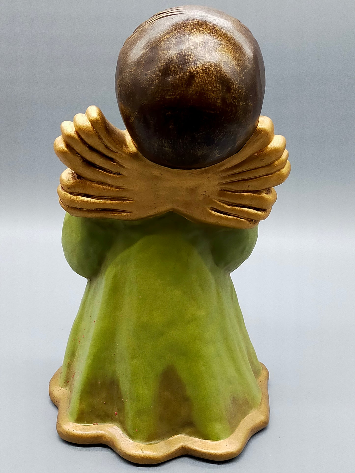 Original Bozner Engel THUN – Große Engel Figur in Grün mit Kerzenhalter