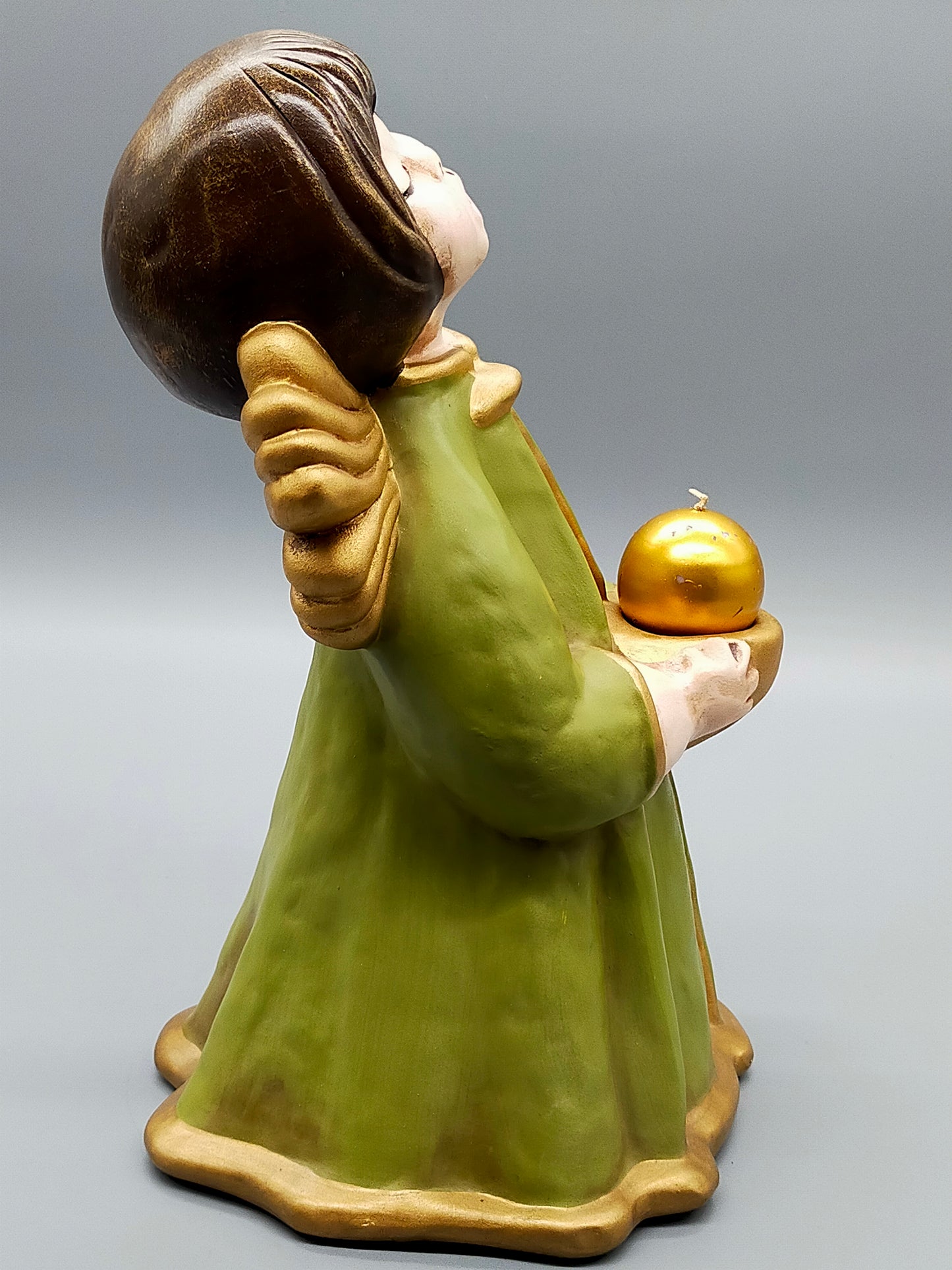Original Bozner Engel THUN – Große Engel Figur in Grün mit Kerzenhalter