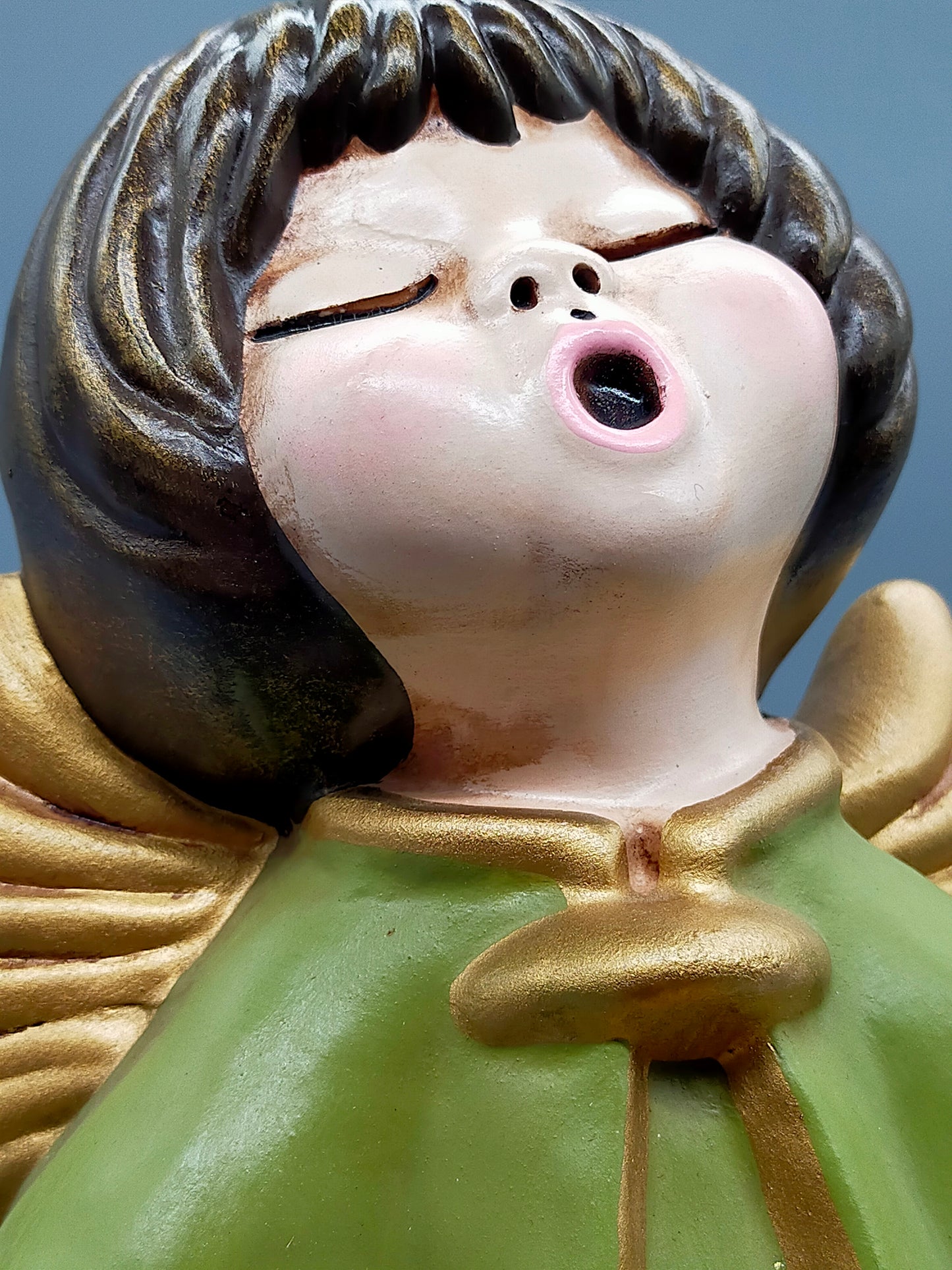 Original Bozner Engel THUN – Große Engel Figur in Grün mit Kerzenhalter