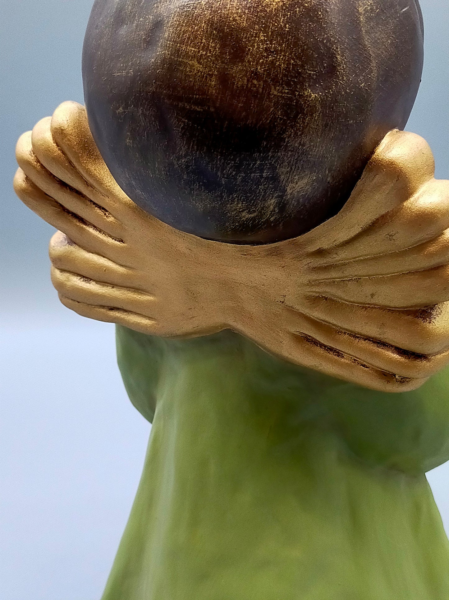 Original Bozner Engel THUN – Große Engel Figur in Grün mit Kerzenhalter
