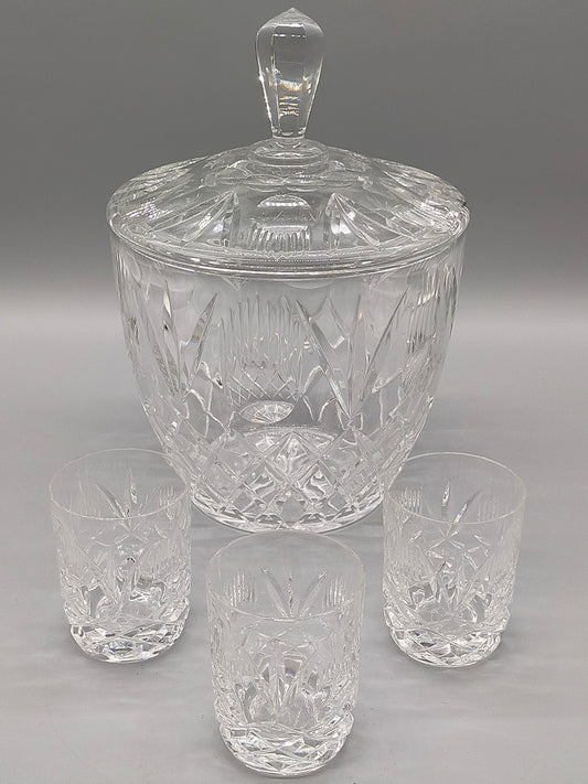 Edles Kristall Bowleset 4-tlg. – Bowlegefäß mit Deckel & 3 Gläsern