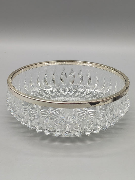 Edle Kristall Schale mit Versilbertem Rand – Diamantschliff 22cm