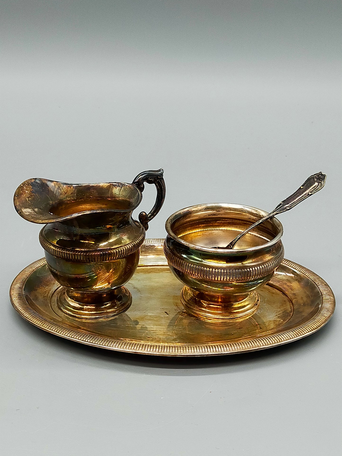 Elegantes ALPACCA PLATE Kaffeeservice Versilbertes Set mit Kanne und Schale
