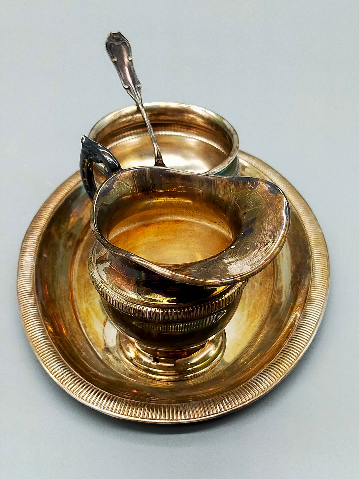 Elegantes ALPACCA PLATE Kaffeeservice Versilbertes Set mit Kanne und Schale