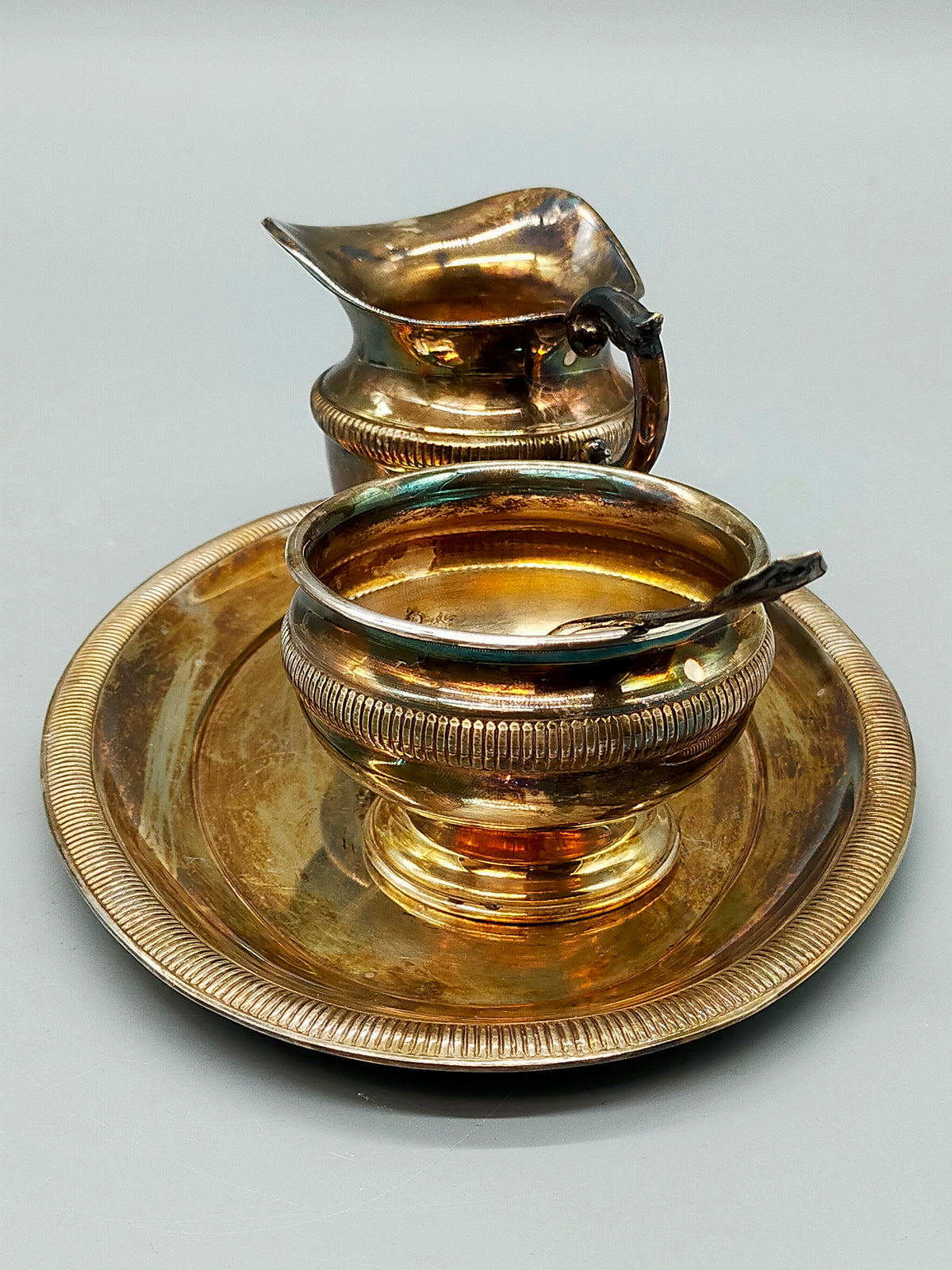 Elegantes ALPACCA PLATE Kaffeeservice Versilbertes Set mit Kanne und Schale