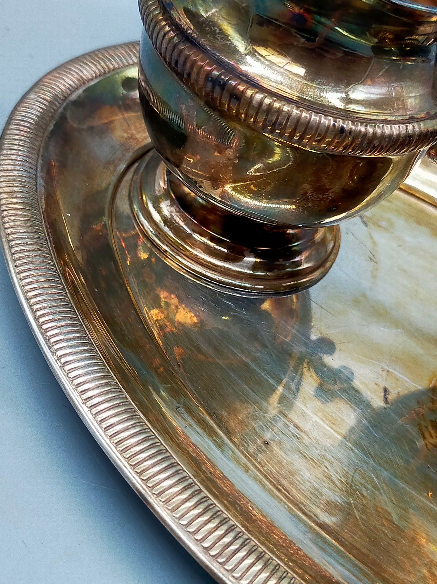 Elegantes ALPACCA PLATE Kaffeeservice Versilbertes Set mit Kanne und Schale