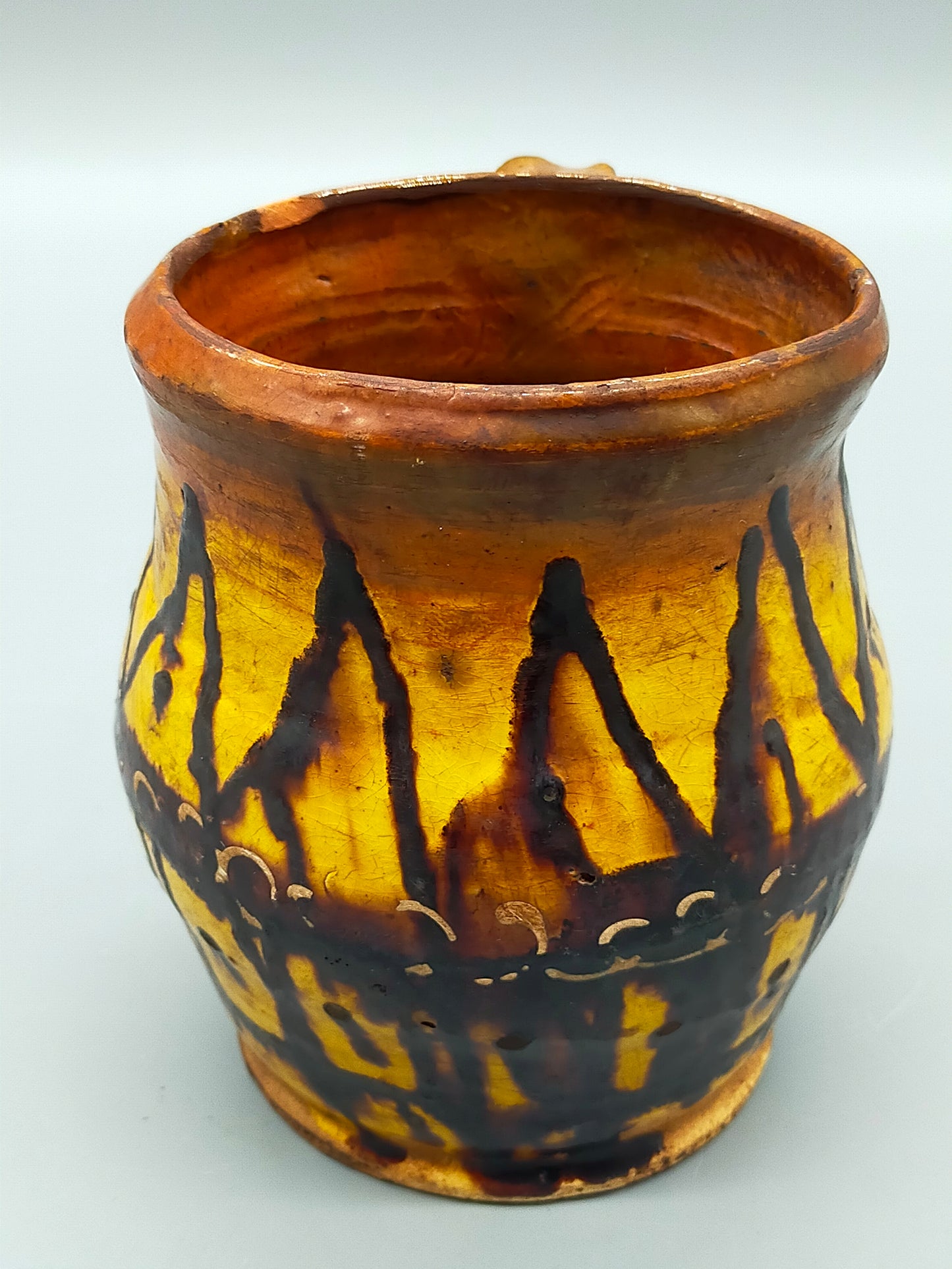 Vintage Keramik Krug – Handbemalter Krug mit Gelb-Brauner Glasur