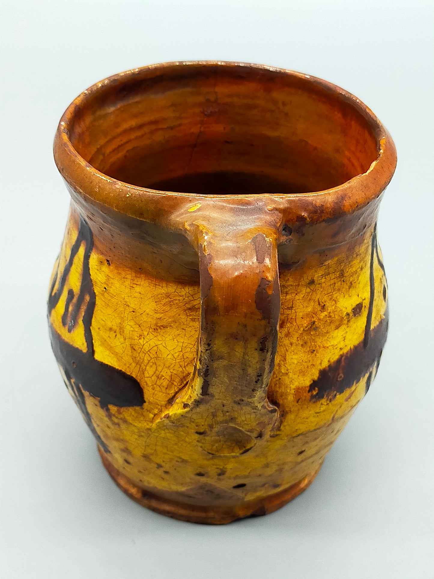 Vintage Keramik Krug – Handbemalter Krug mit Gelb-Brauner Glasur