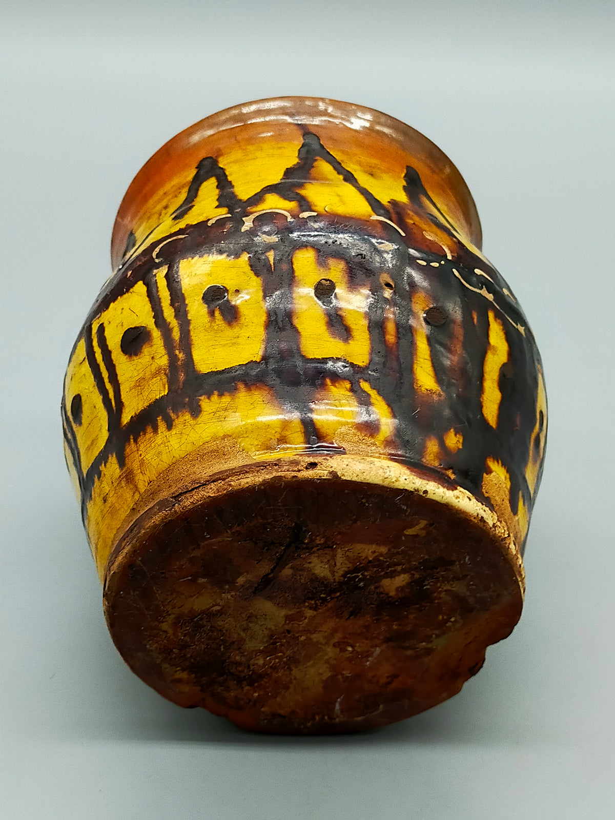 Vintage Keramik Krug – Handbemalter Krug mit Gelb-Brauner Glasur