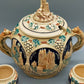 Antikes Keramik Bowle-Set – Rheinische Burgen Motive mit Tassen