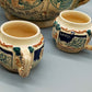 Antikes Keramik Bowle-Set – Rheinische Burgen Motive mit Tassen