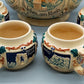 Antikes Keramik Bowle-Set – Rheinische Burgen Motive mit Tassen