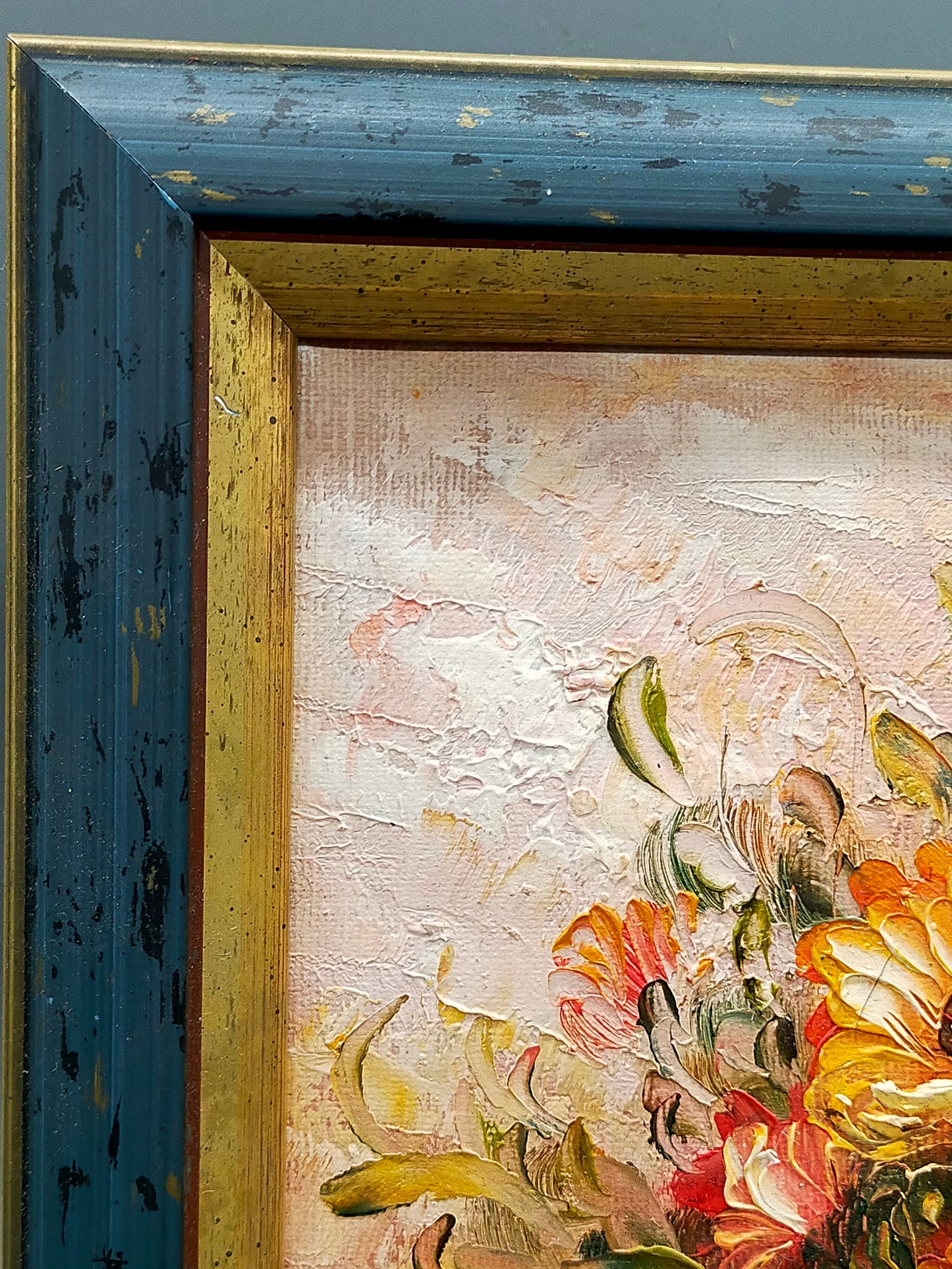 Gemälde Öl auf Leinwand – Blumenstillleben signiert Simbari