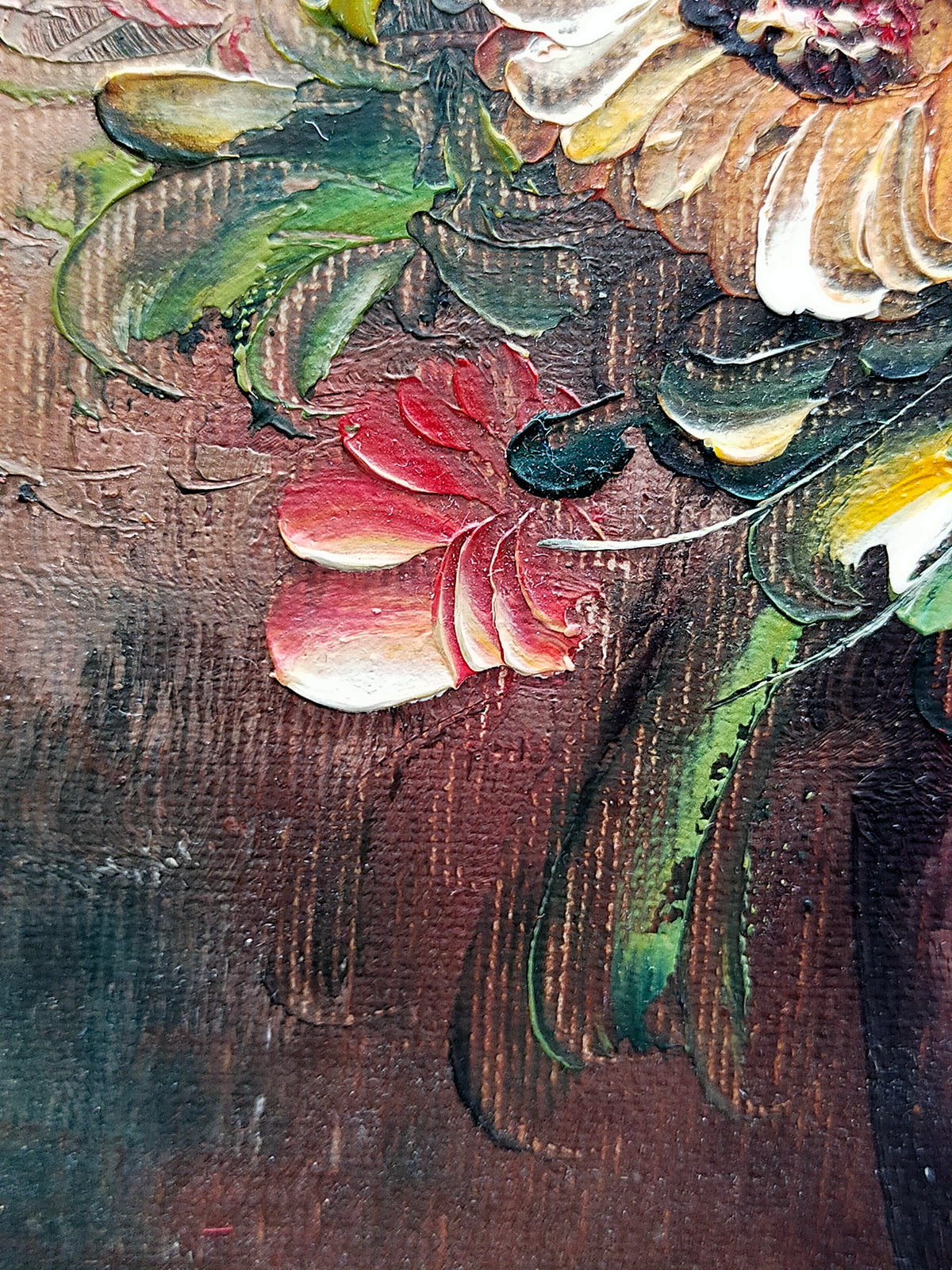 Gemälde Öl auf Leinwand – Blumenstillleben signiert Simbari