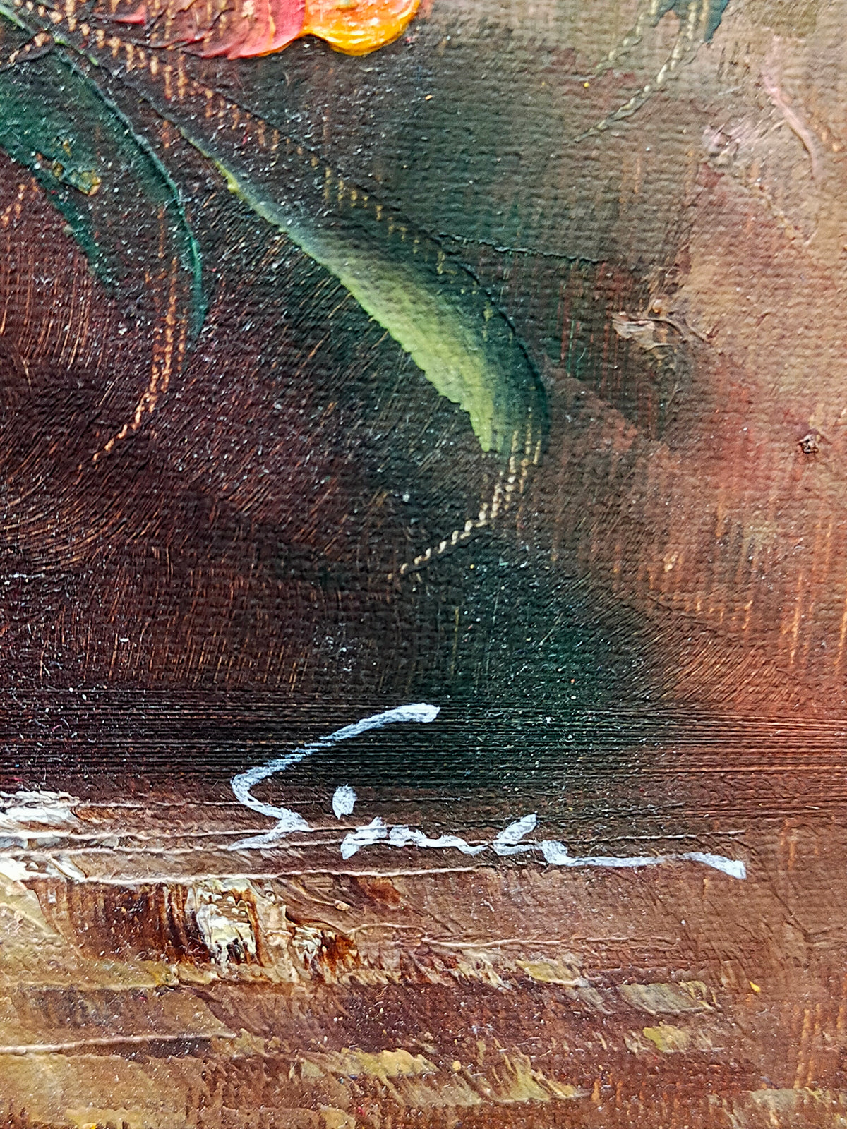 Gemälde Öl auf Leinwand – Blumenstillleben signiert Simbari